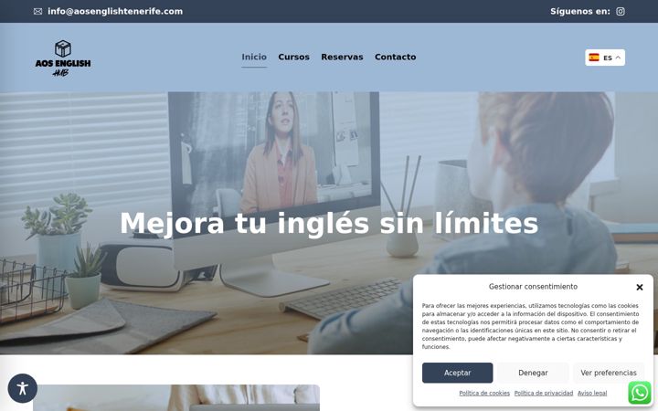 Snímek obrazovky aosenglishtenerife.com