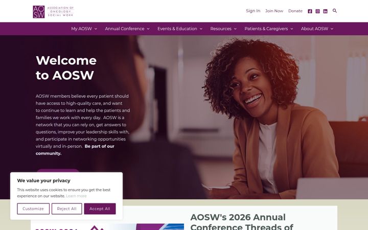 Screenshot of aosw.org