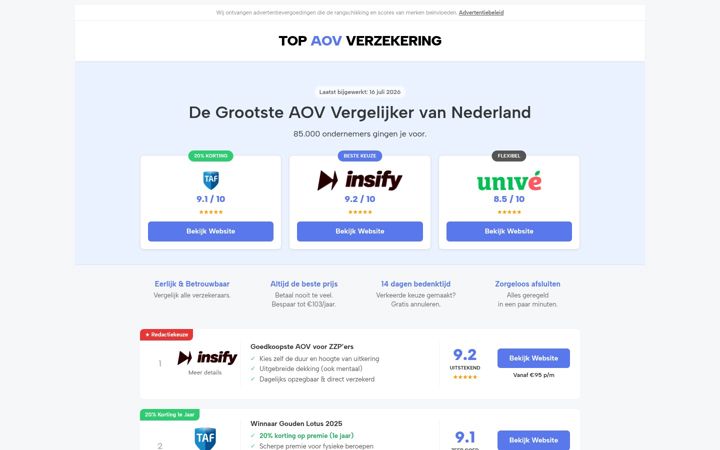 Snimka zaslona za aov-verzekeringzzp.com