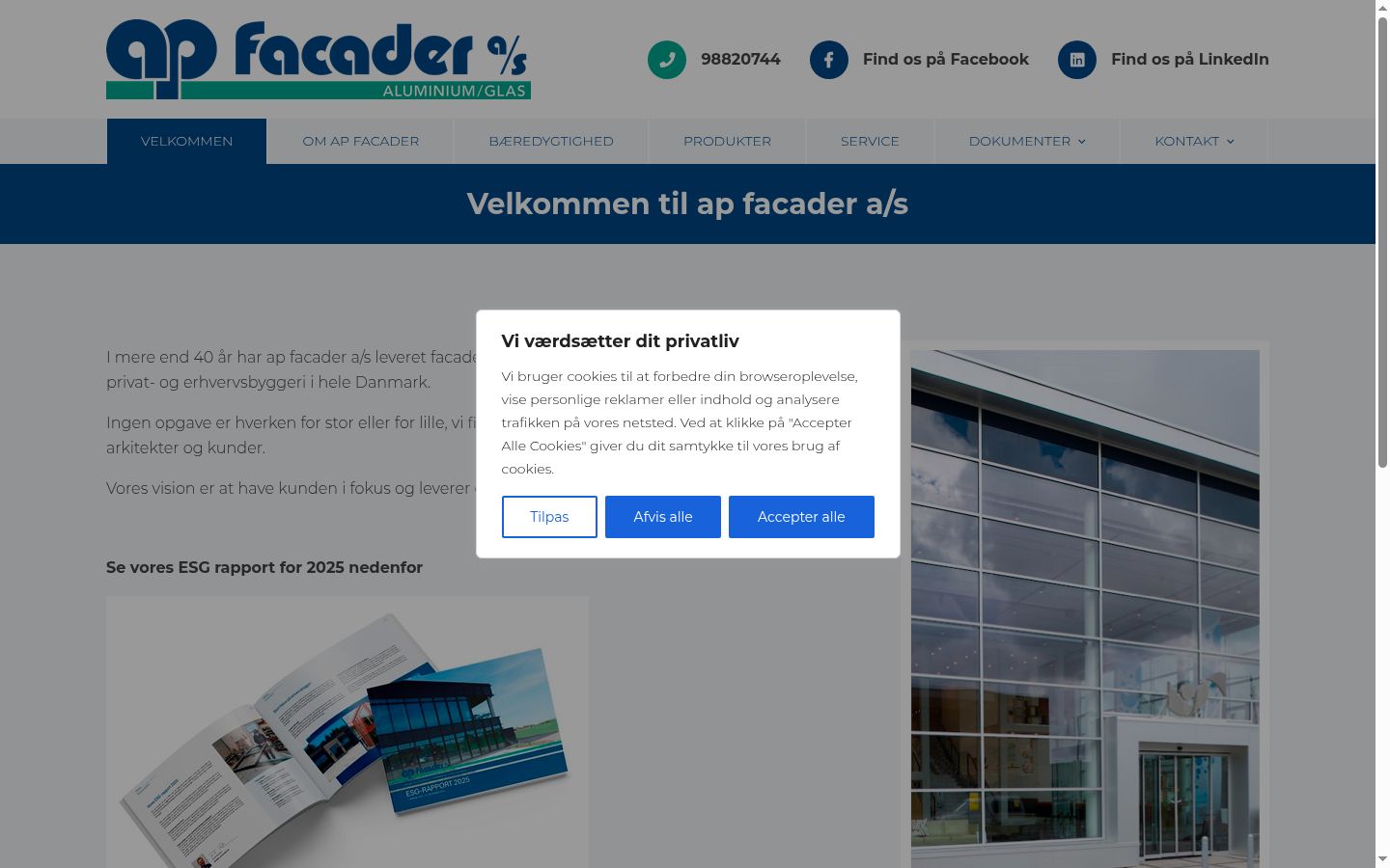 Skærmbillede af samtykkebanneret, som det blev vist før nogen interaktion