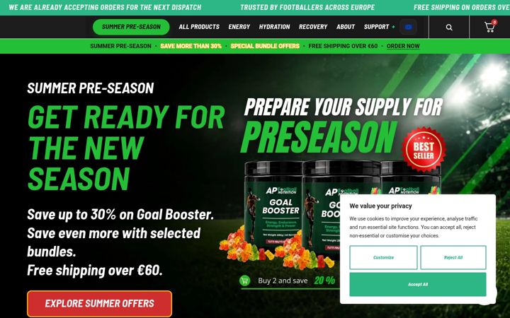 Screenshot von ap-football-nutrition.com