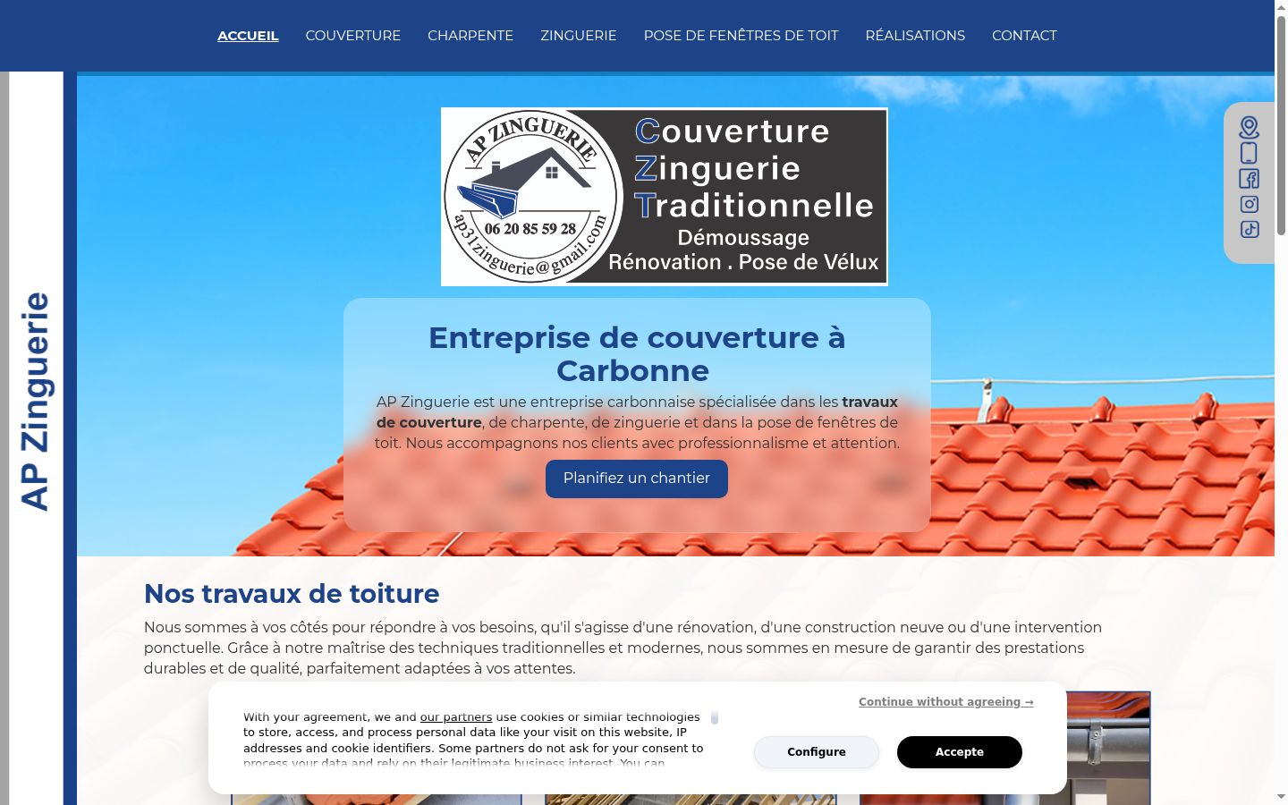 Capture d'écran de la bannière de consentement affichée avant toute interaction