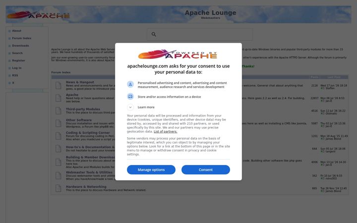 Snímek obrazovky apachelounge.com