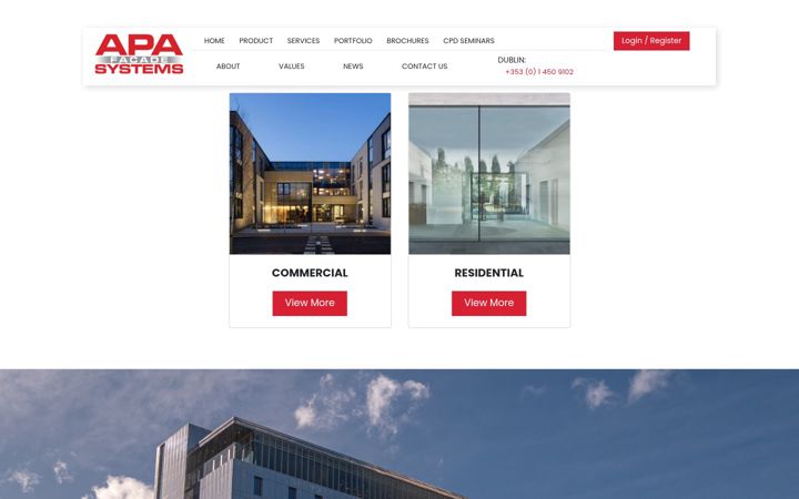 Screenshot van apafacadesystems.com