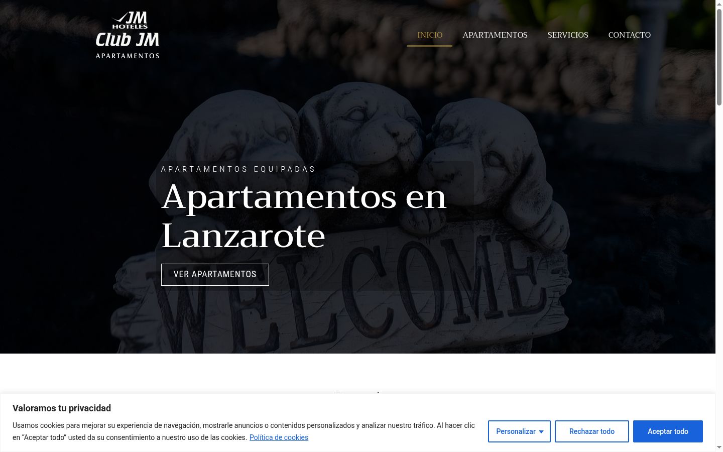 Captura de pantalla del banner de consentimiento mostrado antes de cualquier interacción