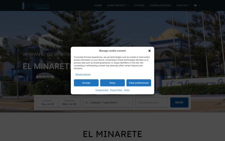 Screenshot of apartamentoselminarete.com