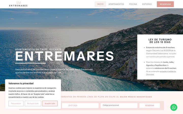 Screenshot of apartamentosentremarescalpe.com