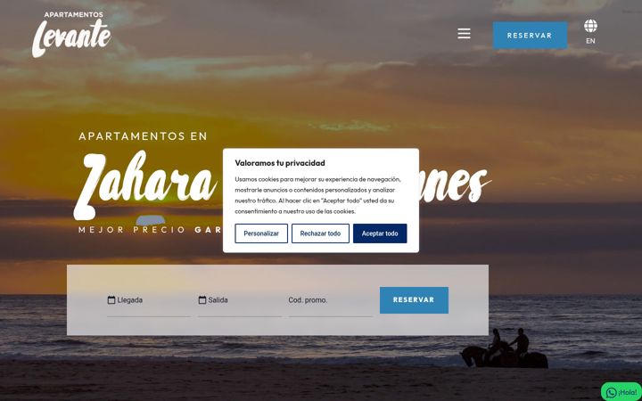 Screenshot of apartamentoslevante.net