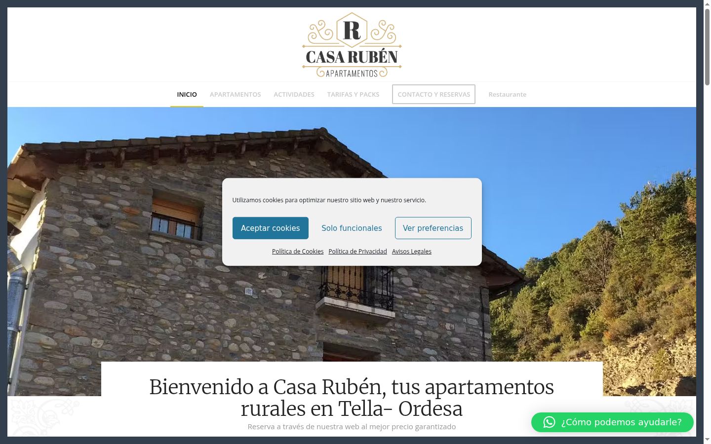 Captura de pantalla del banner de consentimiento mostrado antes de cualquier interacción