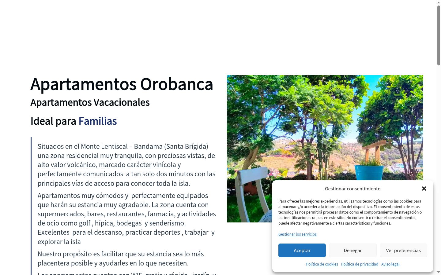 Captura de pantalla del banner de consentimiento mostrado antes de cualquier interacción