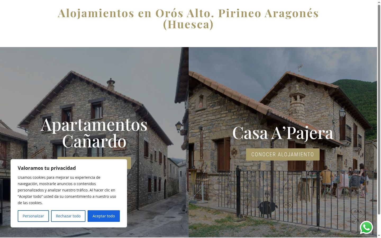 Captura de pantalla del banner de consentimiento mostrado antes de cualquier interacción