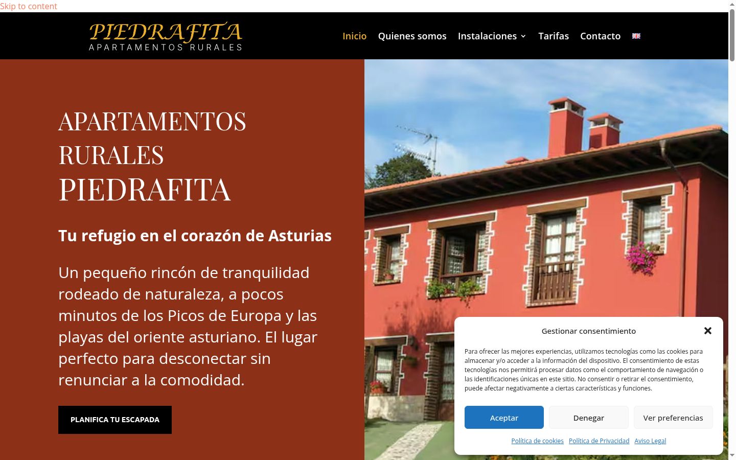 Captura de ecrã do banner de consentimento apresentado antes de qualquer interação
