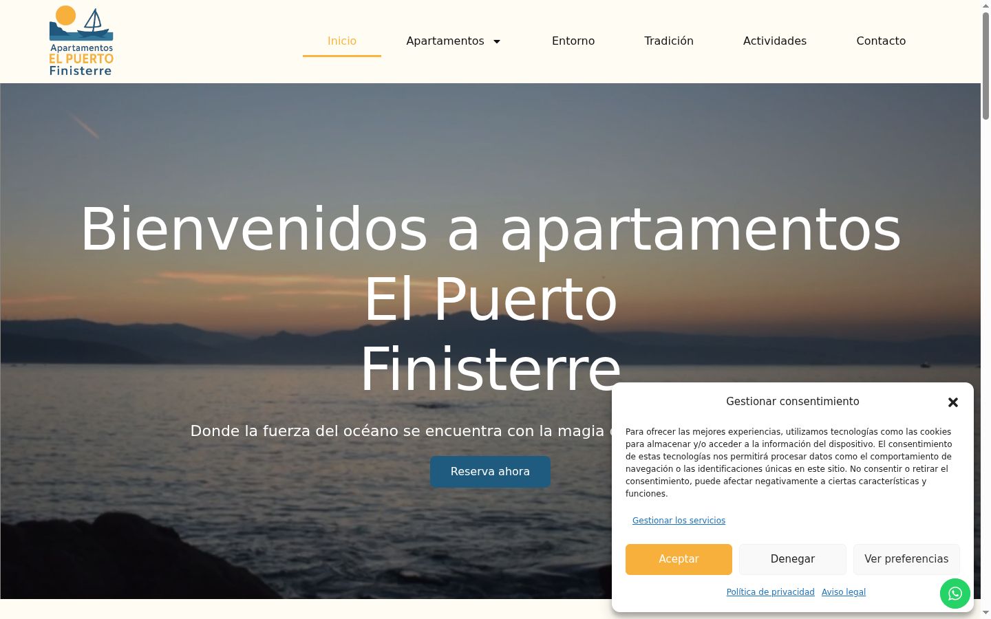 Captura de pantalla del banner de consentimiento mostrado antes de cualquier interacción