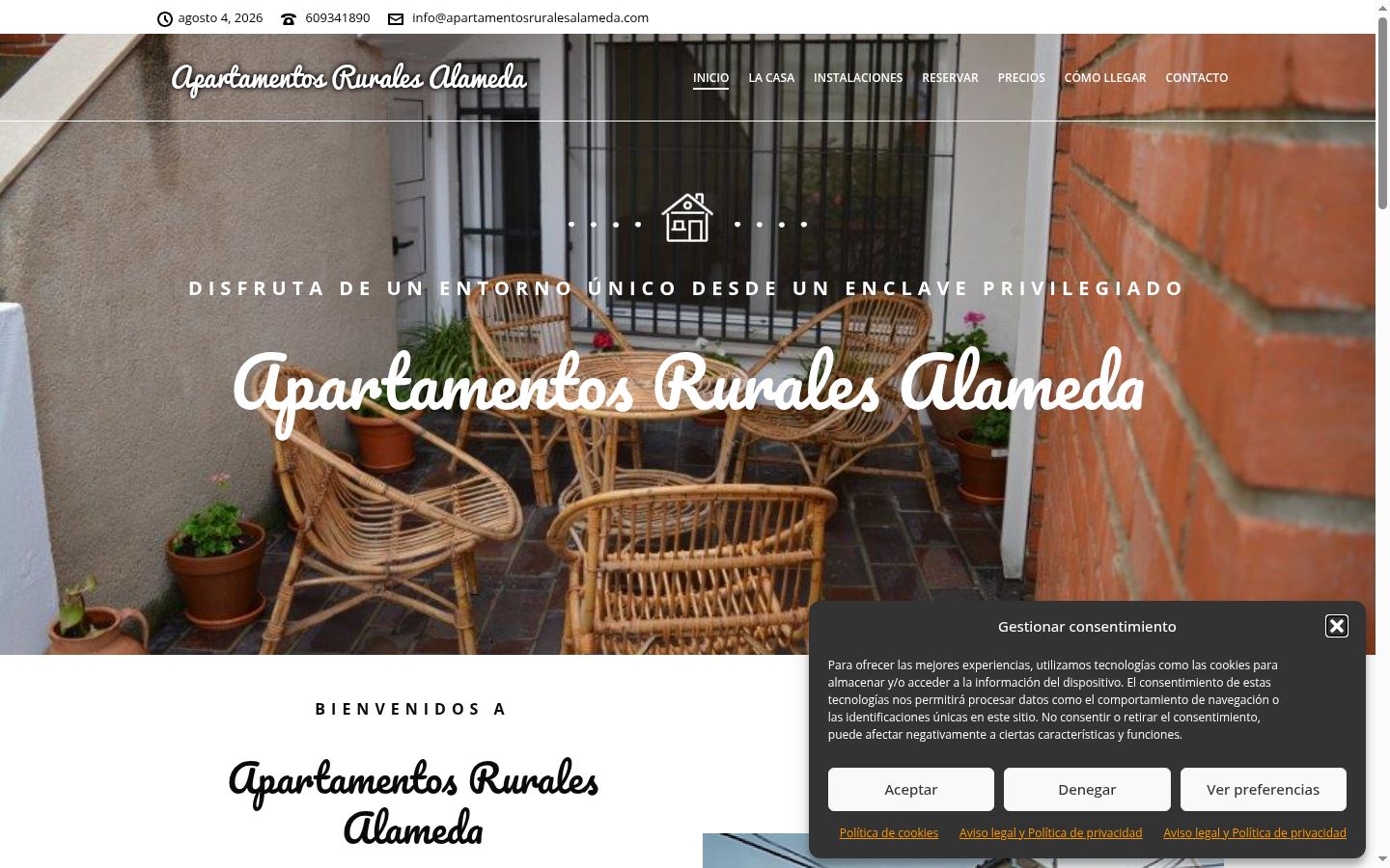 Captura de ecrã do banner de consentimento apresentado antes de qualquer interação