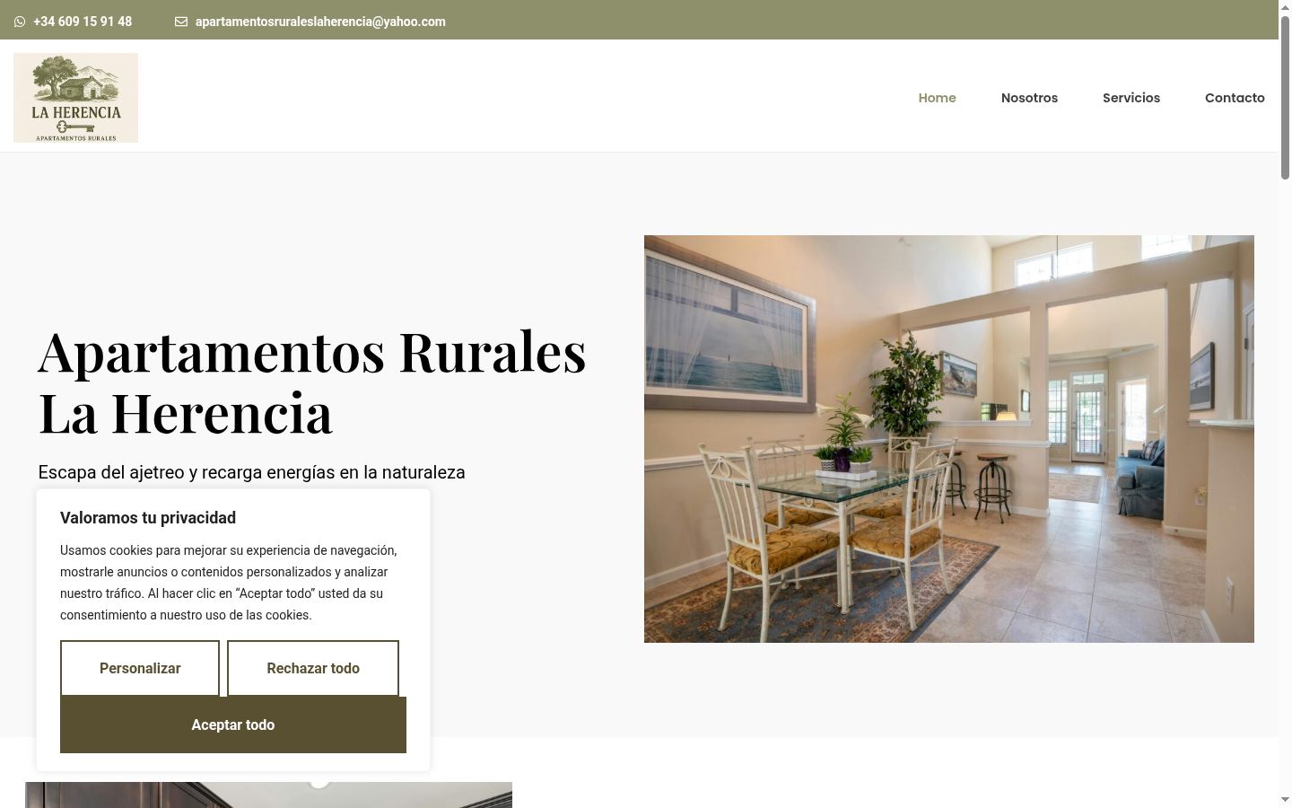 Captura de pantalla del banner de consentimiento mostrado antes de cualquier interacción