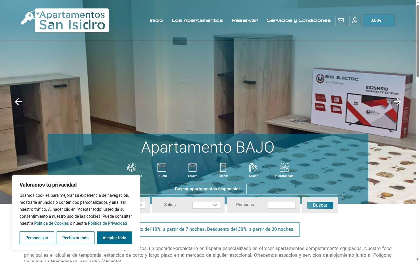 Captura de pantalla del banner de consentimiento mostrado antes de cualquier interacción