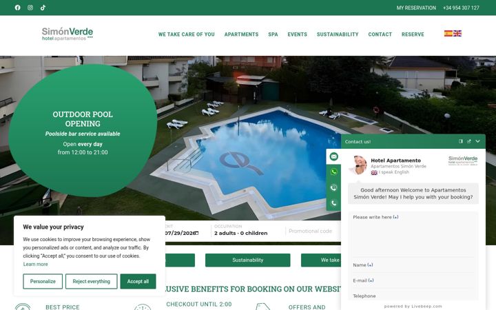 Skjermbilde av apartamentossimonverde.com
