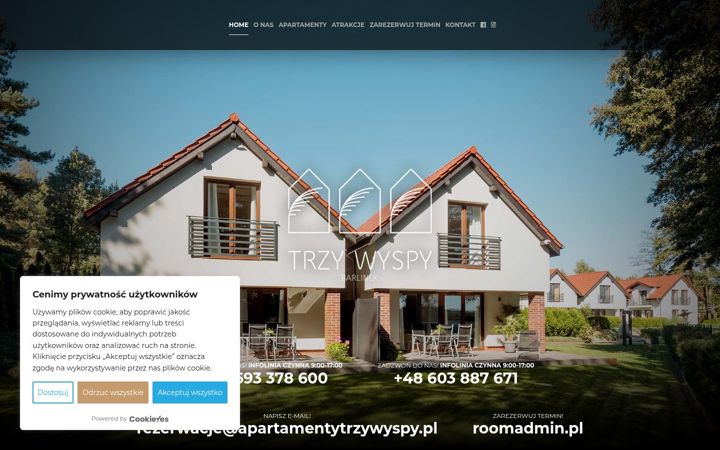 Captură de ecran a apartamentytrzywyspy.pl