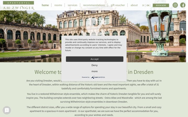 Screenshot of aparthotel-zwinger.de