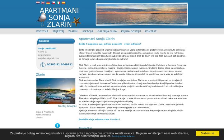 Screenshot of apartmani-sonja-zlarin.hr