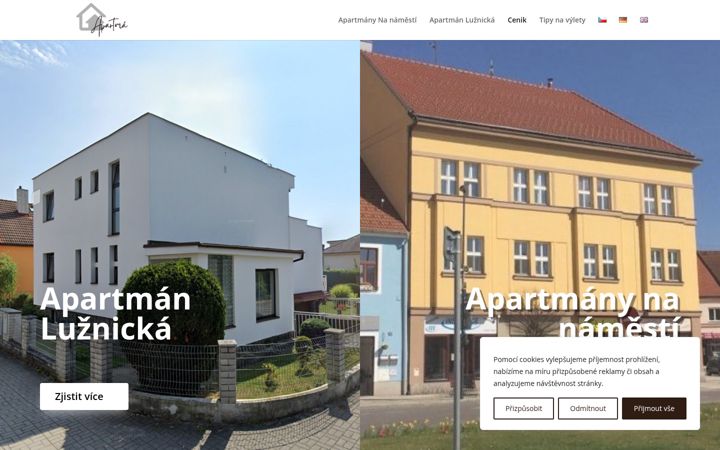 Captură de ecran a apartmansobeslav.cz