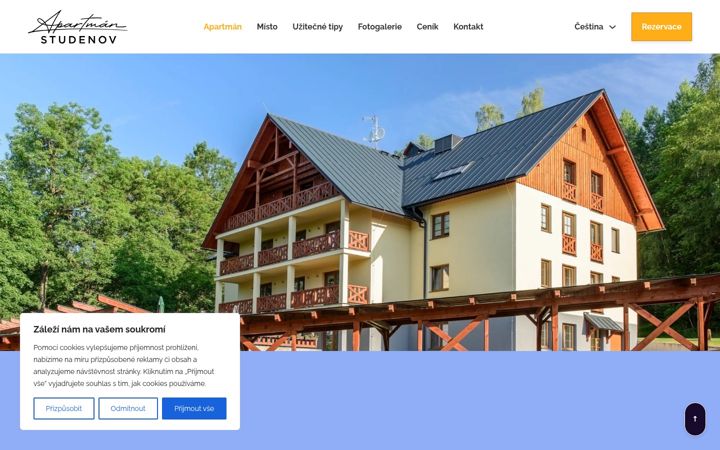 Captură de ecran a apartmanstudenov.cz