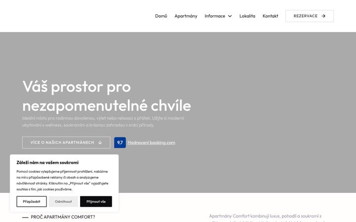 Screenshot of apartmanycomfort.cz