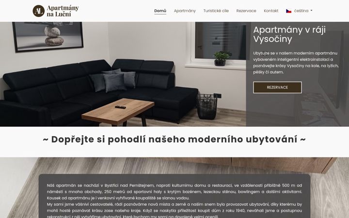Screenshot stránky apartmanynalucni.cz