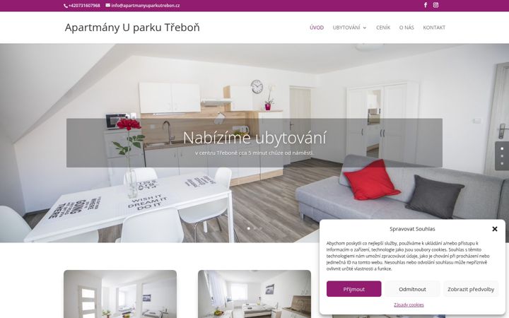 Screenshot of apartmanyuparkutrebon.cz