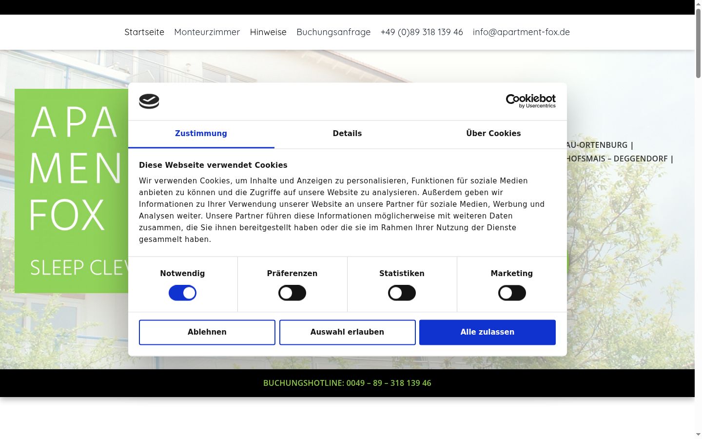 Screenshot des Einwilligungsbanners vor jeglicher Interaktion