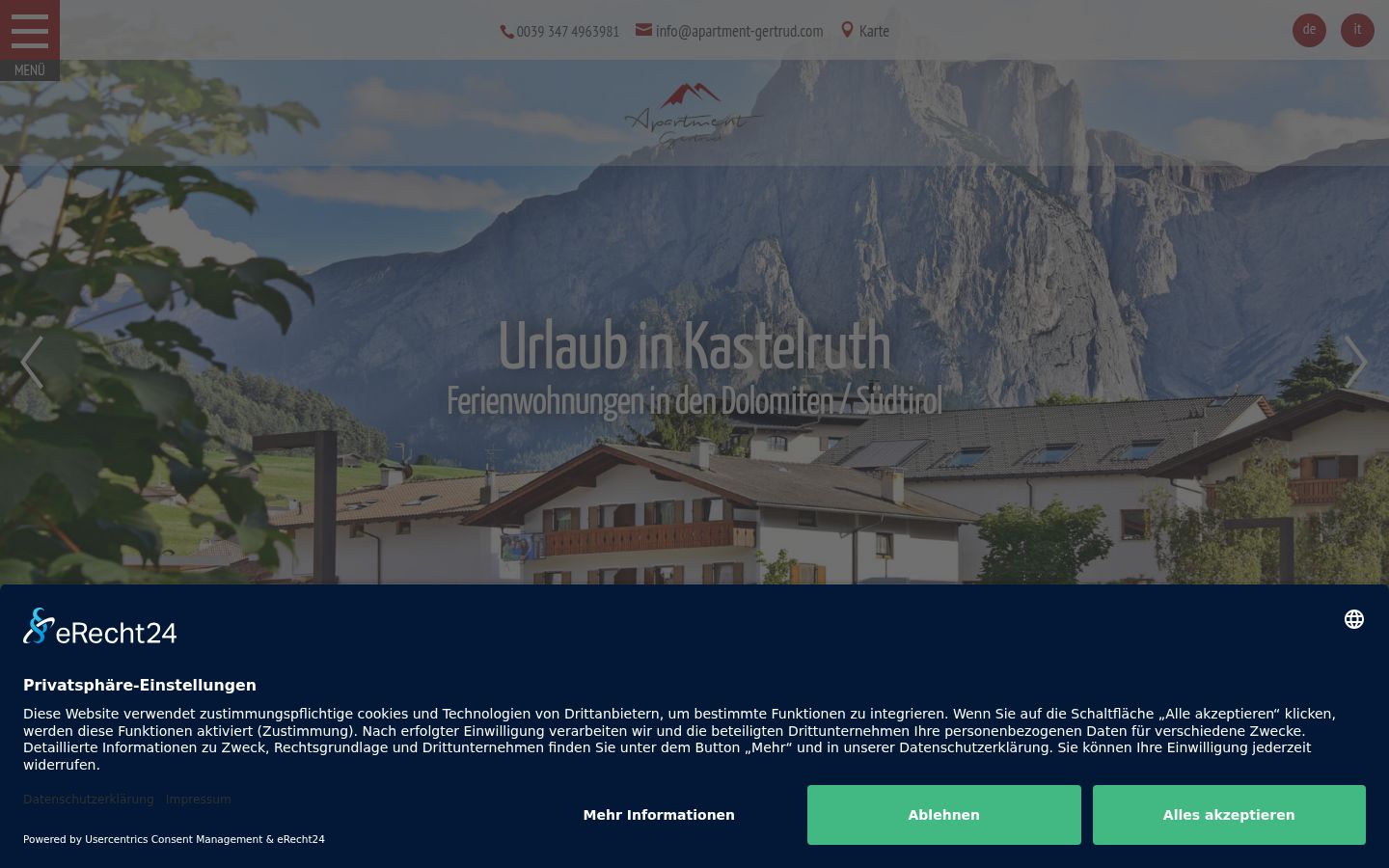 Screenshot des Einwilligungsbanners vor jeglicher Interaktion