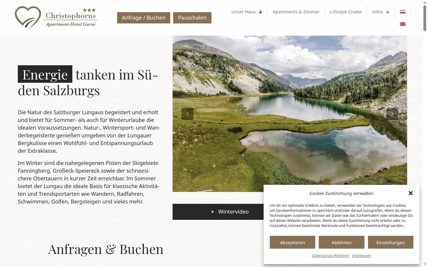 Screenshot des Einwilligungsbanners vor jeglicher Interaktion