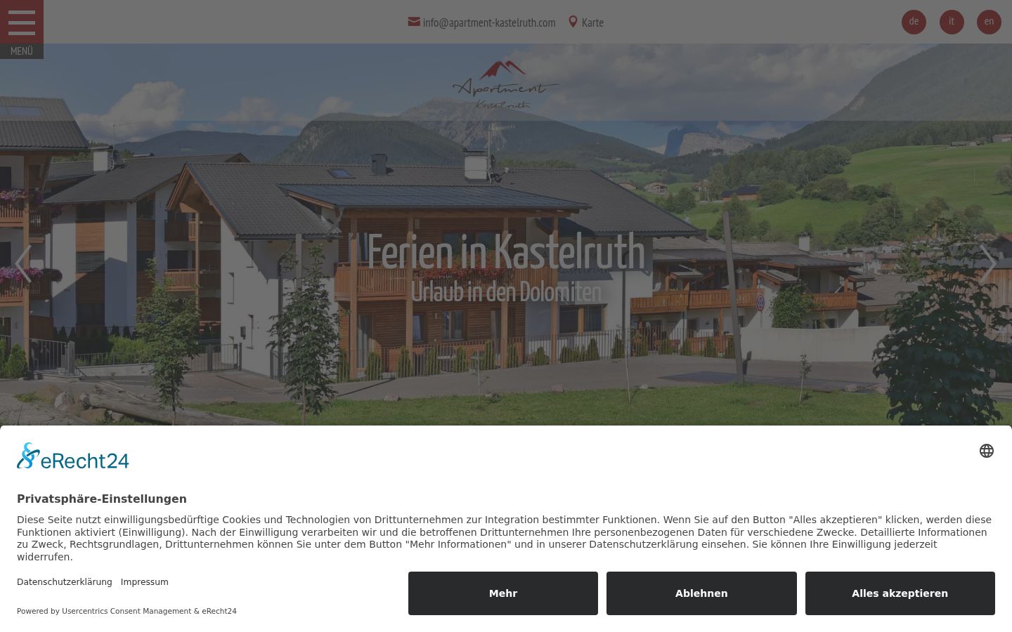 Screenshot des Einwilligungsbanners vor jeglicher Interaktion