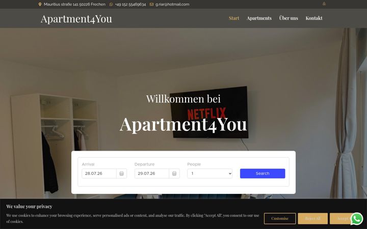 Screenshot of apartment4youkoeln-frechen.de