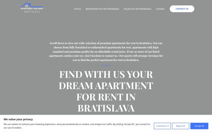 Screenshot ta' apartmentforrentinbratislava.sk