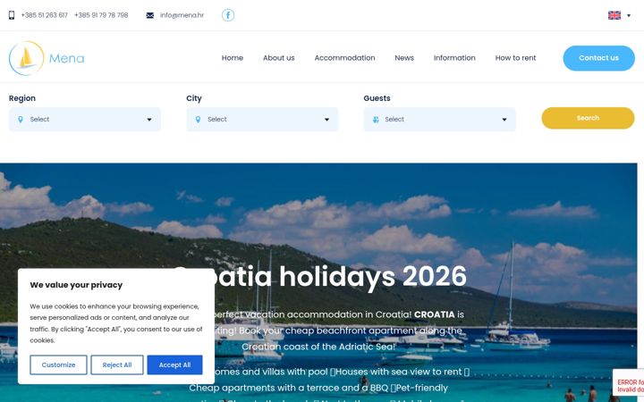 Kuvakaappaus sivustosta apartments-in-croatia.com.hr
