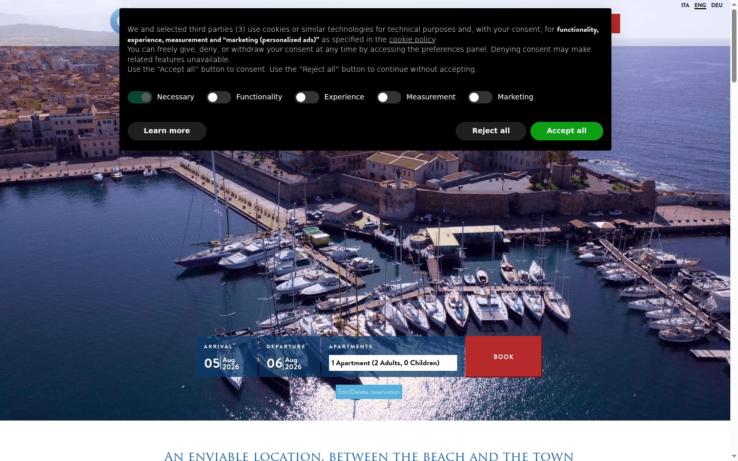 Screenshot del banner di consenso mostrato prima di qualsiasi interazione