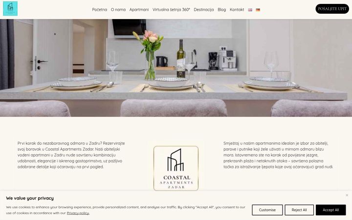 Screenshot ta' apartmentszadar.hr