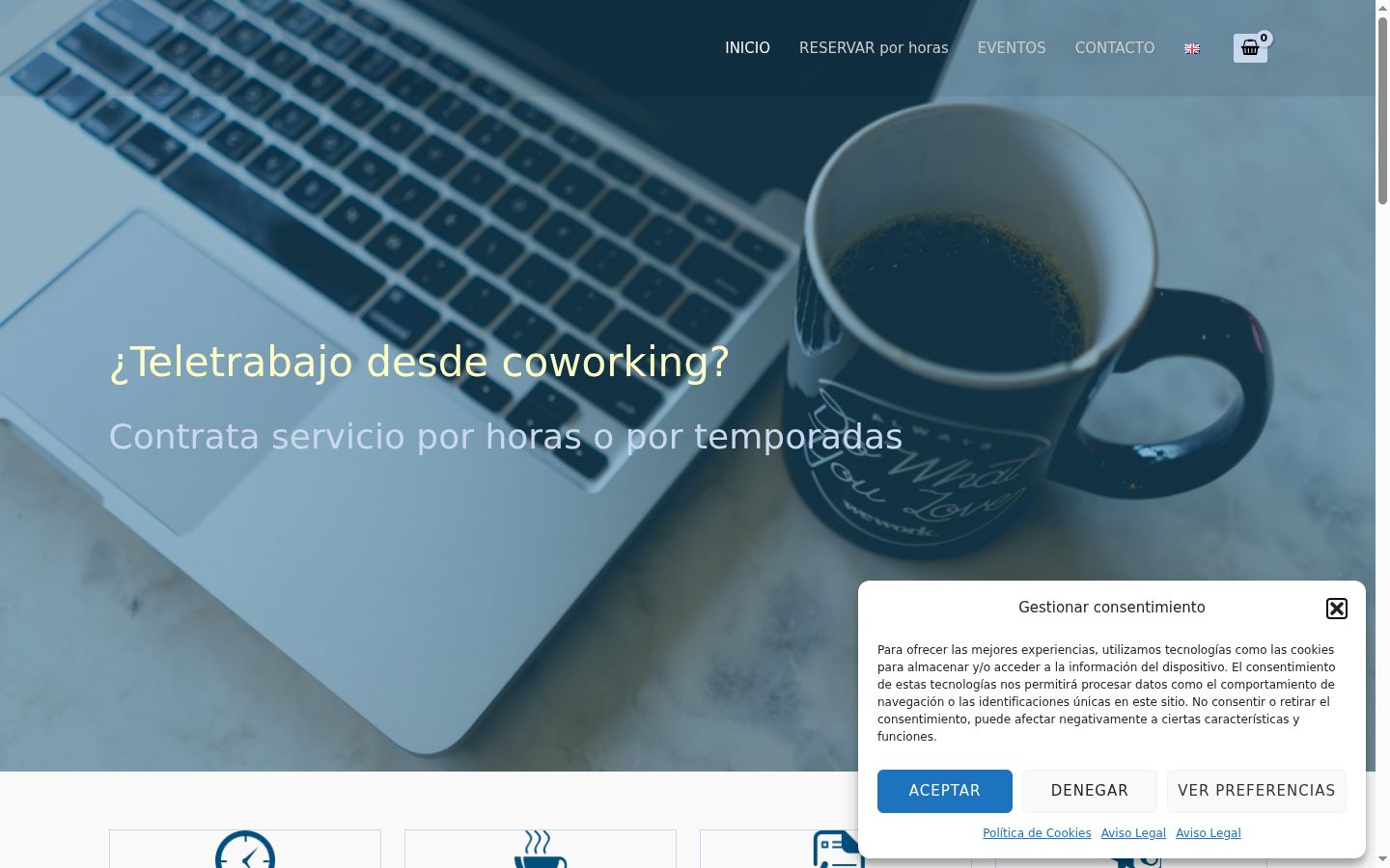 Captura de pantalla del banner de consentimiento mostrado antes de cualquier interacción