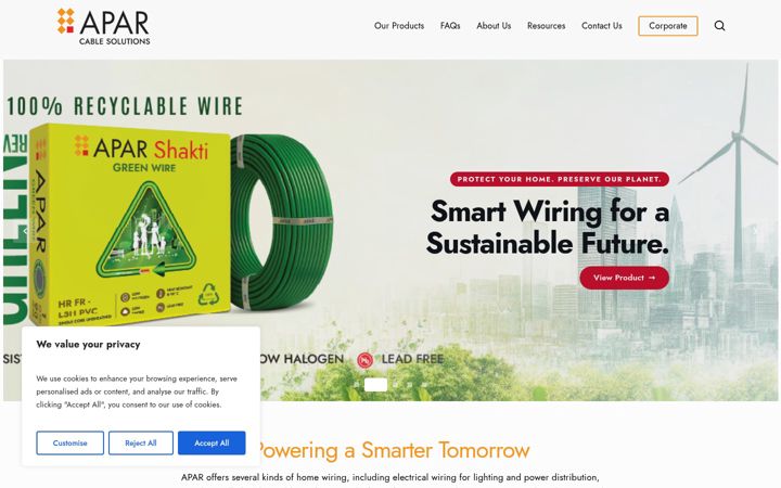 Screenshot of aparwiresandcables.com