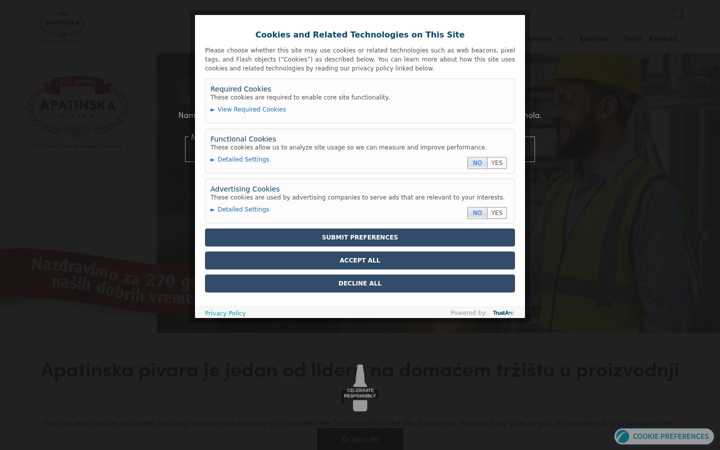 Screenshot van de toestemmingsbanner zoals getoond vóór enige interactie