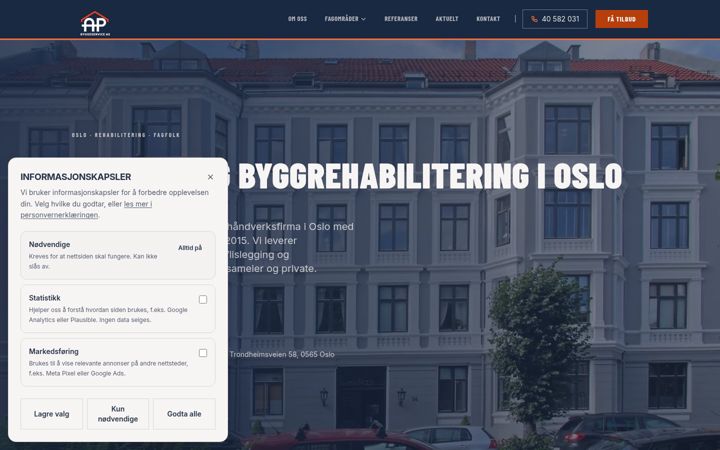 Screenshot of apbyggeservice.no