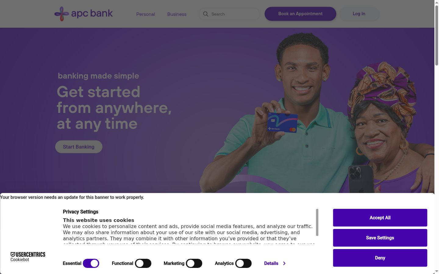 Screenshot del banner di consenso mostrato prima di qualsiasi interazione