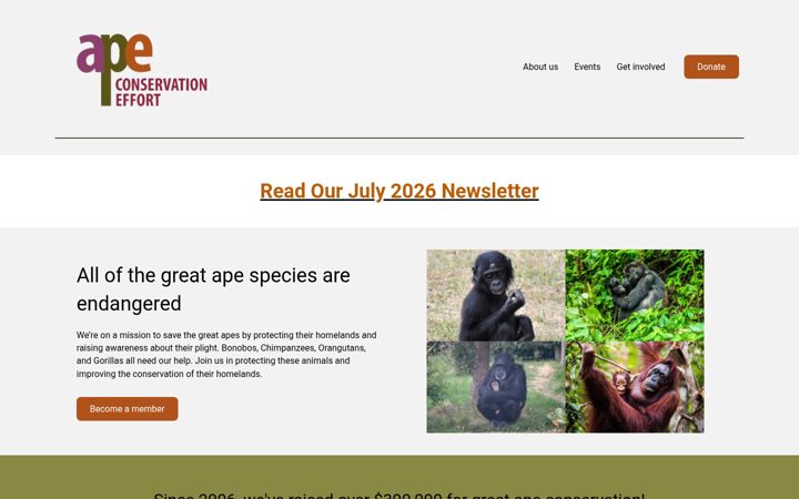 Skärmbild av apeconservationeffort.org