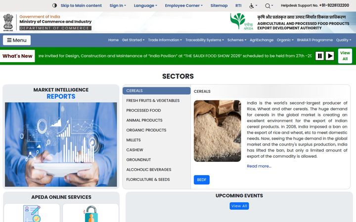 Screenshot of apeda.gov.in