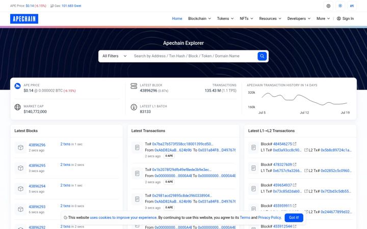 Screenshot of apescan.io