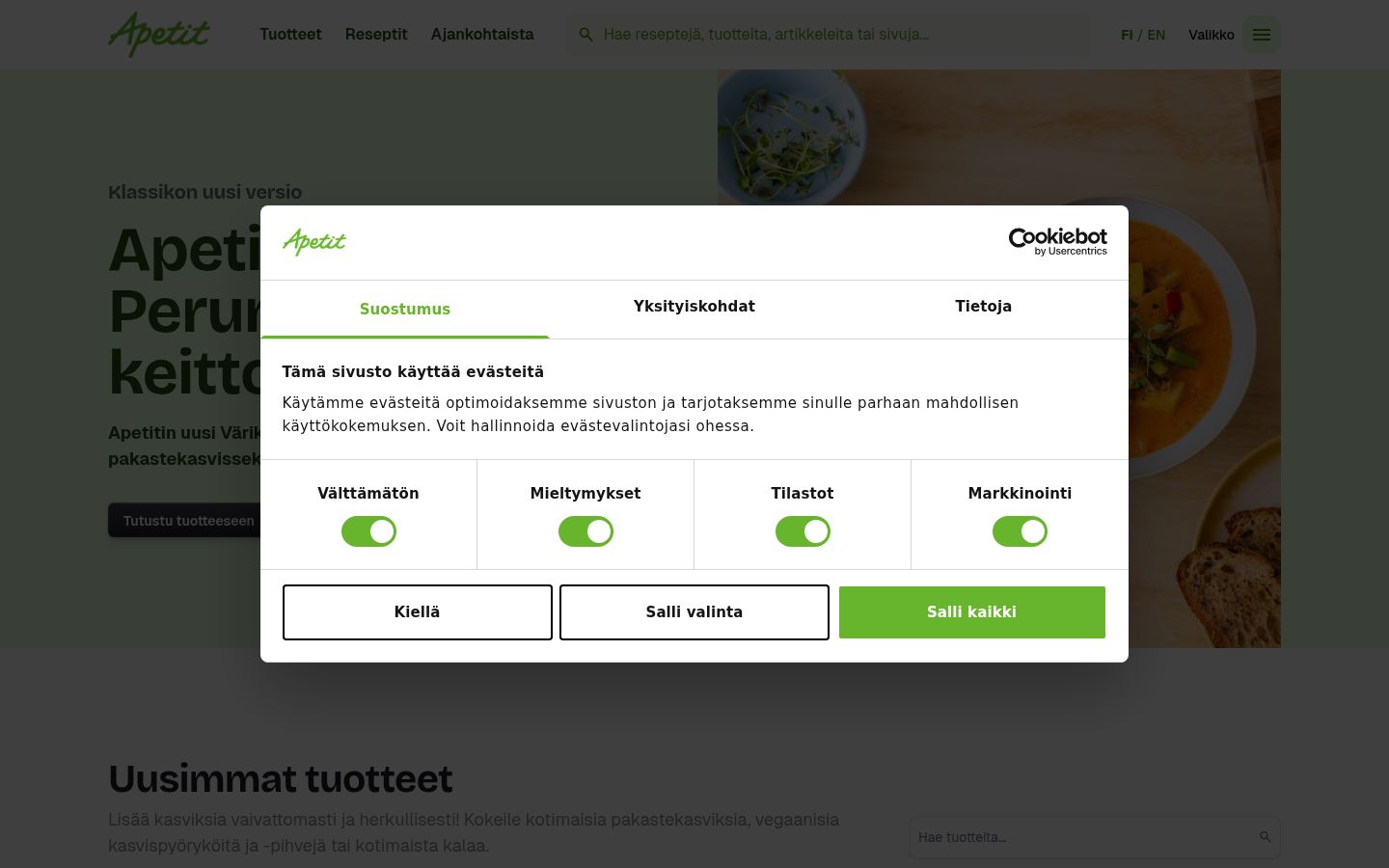 Screenshot tal-banner tal-kunsens muri qabel kwalunkwe interazzjoni