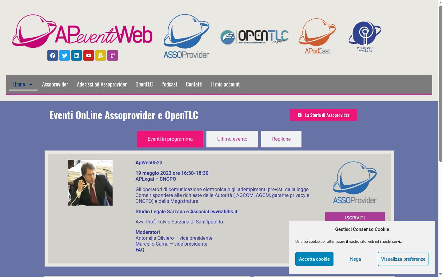 Screenshot del banner di consenso mostrato prima di qualsiasi interazione