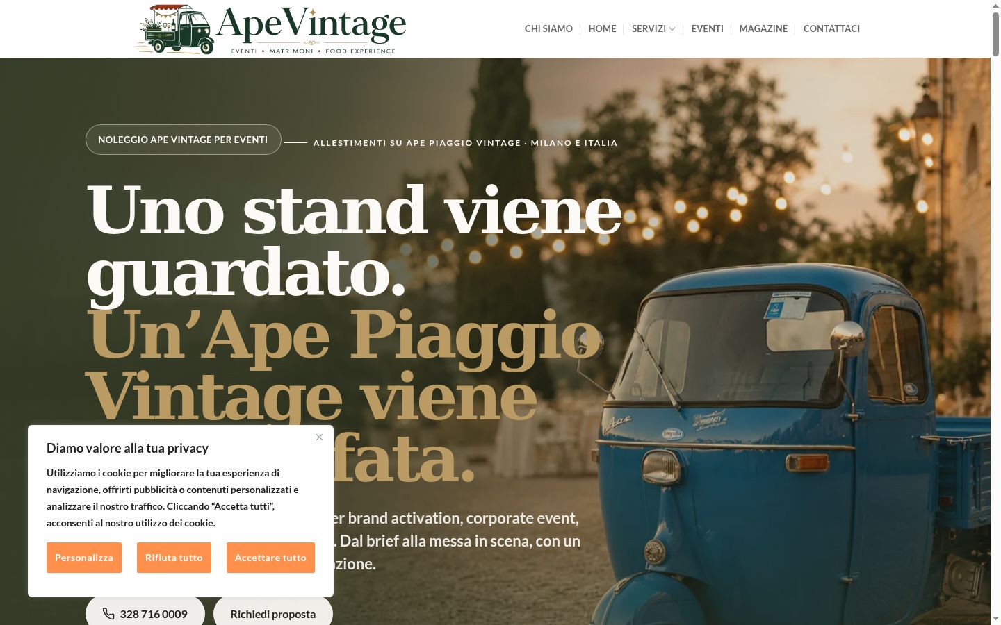 Screenshot del banner di consenso mostrato prima di qualsiasi interazione