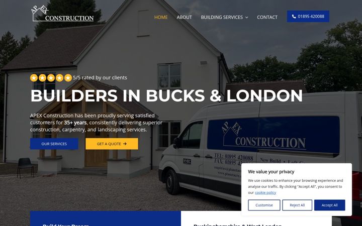 Screenshot ta' apex-construction.uk